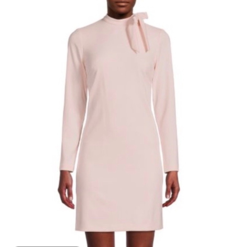 Calvin Klein Shift‎ Dress Womens 8 Pink Mock Neck Bow old money career